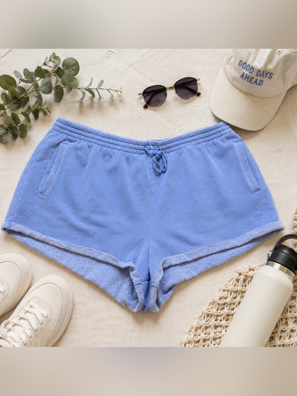 PINK Victoria’s Secret Light Blue Terry Cloth Lounge Shorts XL Drawstring